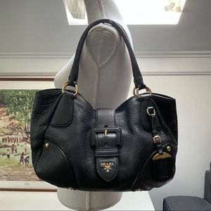 Prada Black Leather Shoulder Bag Daino Vitello